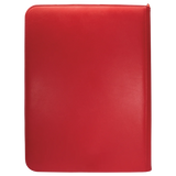 Red Ultra Pro Vivid 9-Pocket Zippered PRO-Binder with clear pockets and zipper closure for organizing trading cards or collectibles.