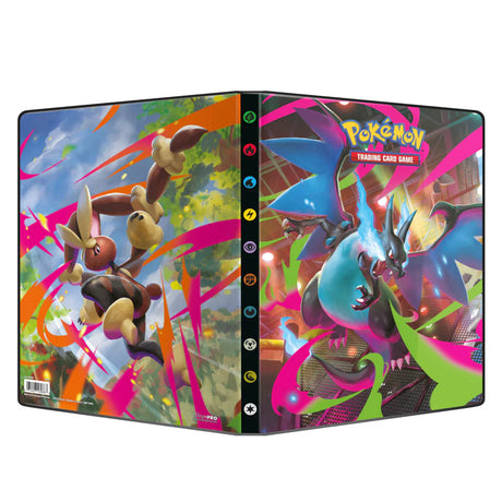 Ultra Pro Phantasmal Flames 9-Pocket Binder with black cover and transparent pages for storing collectible cards.