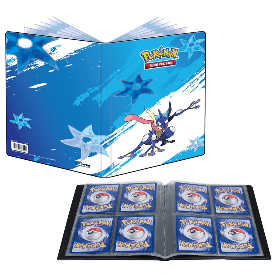 Ultra Pro Greninja 4-pocket card portfolio for storing and displaying trading cards, featuring a vibrant Pokémon design.