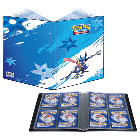 Ultra Pro Greninja 4-pocket card portfolio for storing and displaying trading cards, featuring a vibrant Pokémon design.