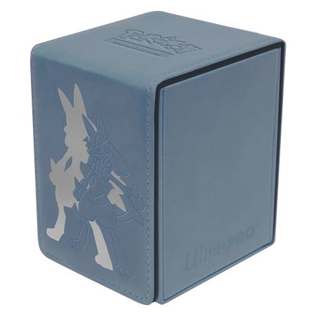 Ultra Pro Elite Series Lucario deckbox for card storage, featuring a detailed Lucario design with black and blue accents.