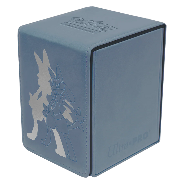 Ultra Pro Elite Series Lucario deckbox for card storage, featuring a detailed Lucario design with black and blue accents.