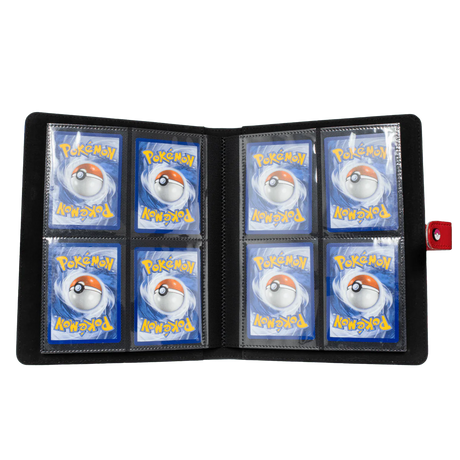 Ultra Pro premium red 4-pocket snap binder for Pokémon cards, featuring a sturdy design and secure snap closure.