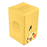Closed Ultra Pro Pikachu Alcove Tower Deck Box for card storage, featuring a Pikachu design and durable construction.
