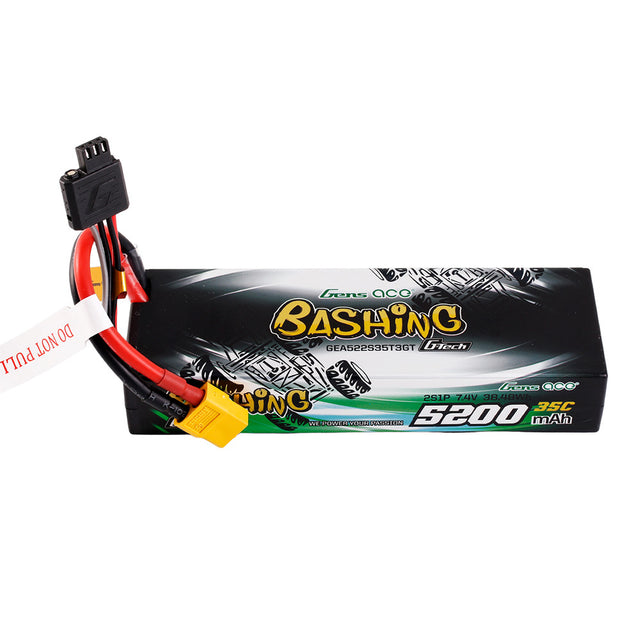 Gens Ace 5200mAh 2S 35C LiPo battery pack with hardcase, EC3, Deans, XT60 connectors for RC bashing vehicles