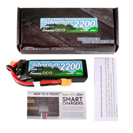 Gens Ace 2200mAh 3S 60C G-Tech LiPo battery with XT60 connector for RC drones and models.