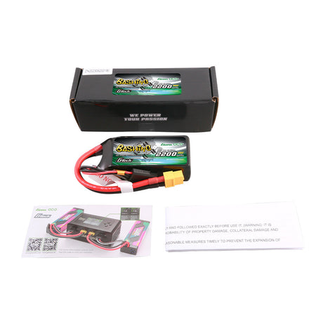 Gens Ace 2200mAh 3S 35C G-tech Bashing LiPo battery with XT60 connector for RC hobby and drone applications.