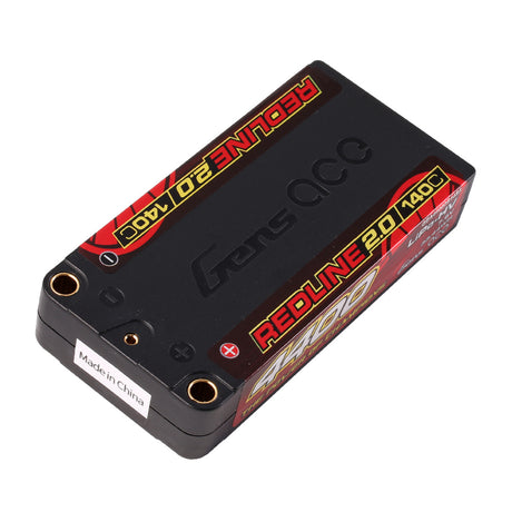 Gens Ace 4400mAh 2S 140C HardCase Shorty LiPo-HV battery with red case for RC vehicles and drones.