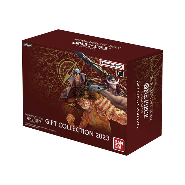 Bandai One Piece TCG Gift Collection 2023 GC-01 featuring collectible cards and packaging with artwork from the popular anime.