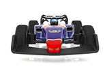 Team Associated F28 Formula RC 1/28 scale 2WD RC car shown in low-angle view with sleek design and vibrant colors.