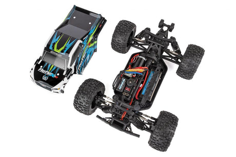 Team Associated Reflex 14MT 1/14 scale 4WD RC monster truck viewed from top and side showing black body and rugged tires.