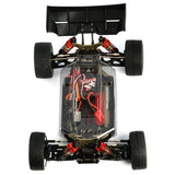LC Racing EMB-1 1/14 4WD Buggy Kit, assembled RC buggy with detailed chassis and off-road tires, ready for racing.