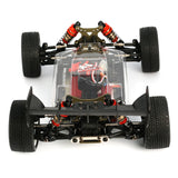 LC Racing EMB-1 Pro 1/14 scale 4WD buggy kit showing the detailed chassis and components for remote control racing.