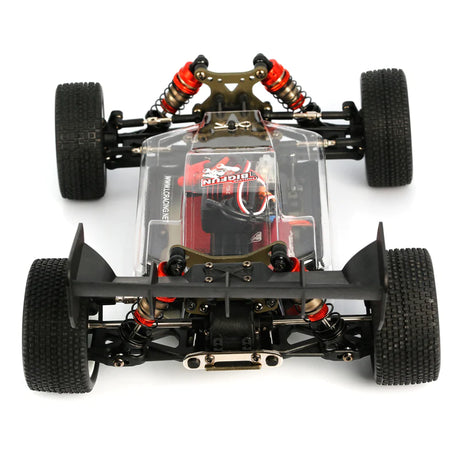 LC Racing EMB-1 Pro 1/14 scale 4WD buggy kit showing the detailed chassis and components for remote control racing.