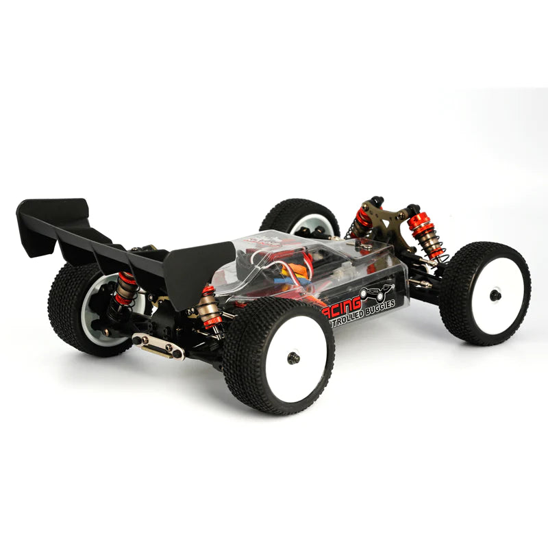 LC Racing EMB-1 1/14 scale 4WD buggy kit with detailed chassis and suspension components, ready for assembly.