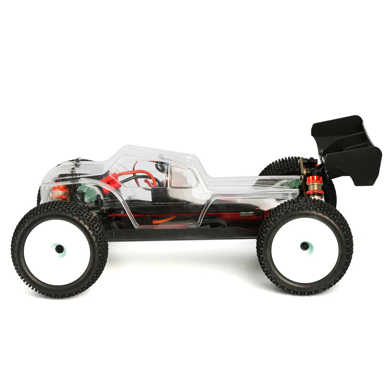 LC Racing EMB-T 1/14 scale 4WD Truggy Kit with detailed chassis and suspension components, ready for assembly and racing.