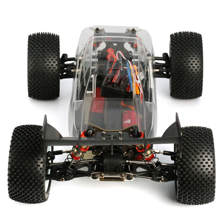 LC Racing EMB-T Pro 1/14 4WD Truggy Pro Kit with detailed chassis and suspension components for RC racing enthusiasts
