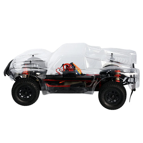 LC Racing L6240 1/14 clear short course truck body for RC cars, shown on a black background with detailed design features.