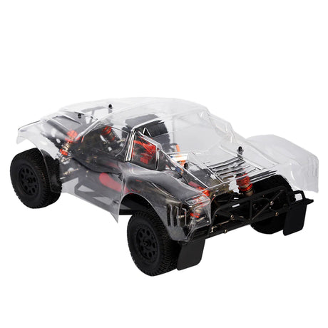 LC Racing L6240 1/14 clear short course truck body for RC cars, shown in transparent plastic with detailed design.