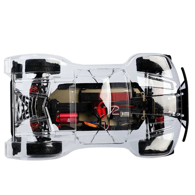LC Racing L6240 1/14 clear short course truck body for RC cars, shown in transparent plastic with detailed design.