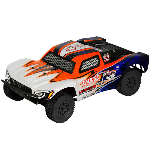 LC Racing EMB-SC 1/14 scale 4WD RTR short course truck with detailed body and off-road tires, ready for RC racing.