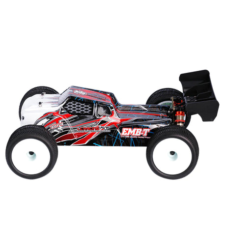 LC Racing EMB-T 1/14 scale 4WD RTR Truggy RC car with detailed body and rugged tires, ready for off-road racing.