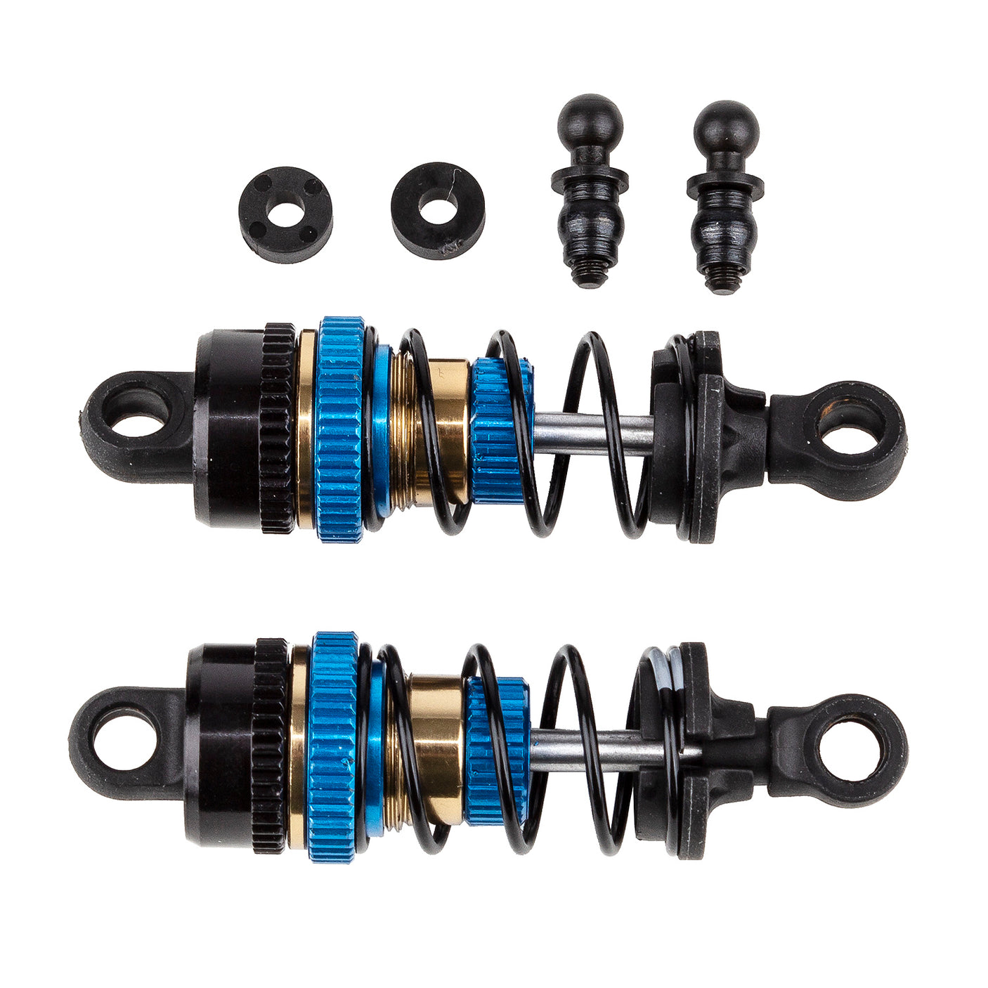 Team Associated Reflex 14R FT RC car assembled shocks, front or rear, with detailed suspension components visible in the image.