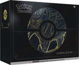Pokemon Sword & Shield Elite Trainer Box for Pokémon TCG, featuring colorful packaging and various card accessories.