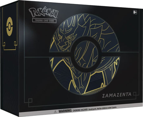 Pokemon Sword & Shield Elite Trainer Box for Pokémon TCG, featuring colorful packaging and various card accessories.