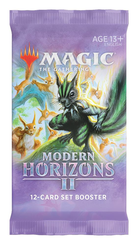 Modern Horizons 2 Set Booster Pack by Wizards of the Coast, featuring colorful Magic: The Gathering card packaging.