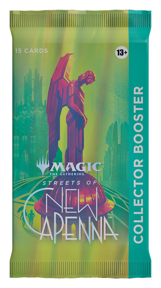 MTG Streets of New Capenna Collector's Booster Pack by Wizards of the Coast, featuring colorful Magic: The Gathering card packaging.