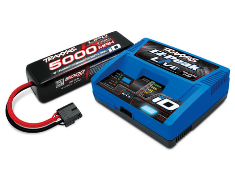 Traxxas 4S LiPo Completer Pack with EZ-Peak Live Charger for RC cars, featuring a battery and fast charging system.