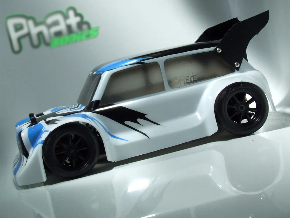 Phat Bodies Banzai Mini RC Body with 190mm wheelbase, showing sleek design and vibrant paint job for remote control car.