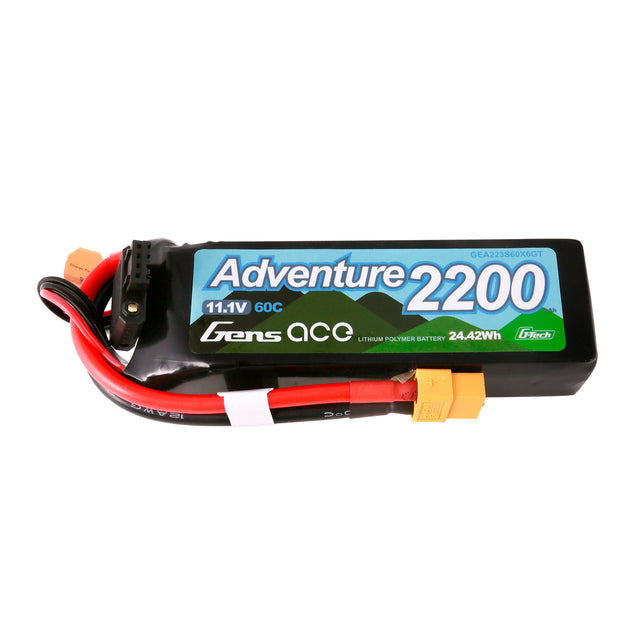 Gens Ace 2200mAh 3S 60C G-Tech LiPo battery with XT60 connector for RC drones and remote control vehicles.