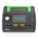 Gens Ace iMARS D1000 smart RC car charger with dual channels and 1000W power, shown connected to RC batteries.