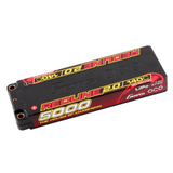 Gens Ace Redline 2.0 5000mAh 2S 140C LiPo battery for RC models, featuring red and black design and high-performance specs