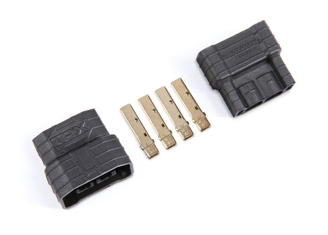 Pair of Traxxas male 4s connectors for RC batteries or electronics, shown in a close-up image.