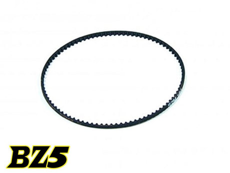 Atomic RC BZ5 91T front belt for RC cars, showing the black rubber belt with gear teeth and branding details.