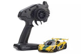 Kyosho Mini-Z MR-04 RC car featuring the McLaren P1 GTR design, detailed body with racing decals and sleek aerodynamic shape.