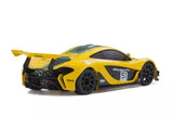 Kyosho Mini-Z MR-04 RC car model of McLaren P1 GTR on a plain background, showcasing detailed exterior and sleek design.