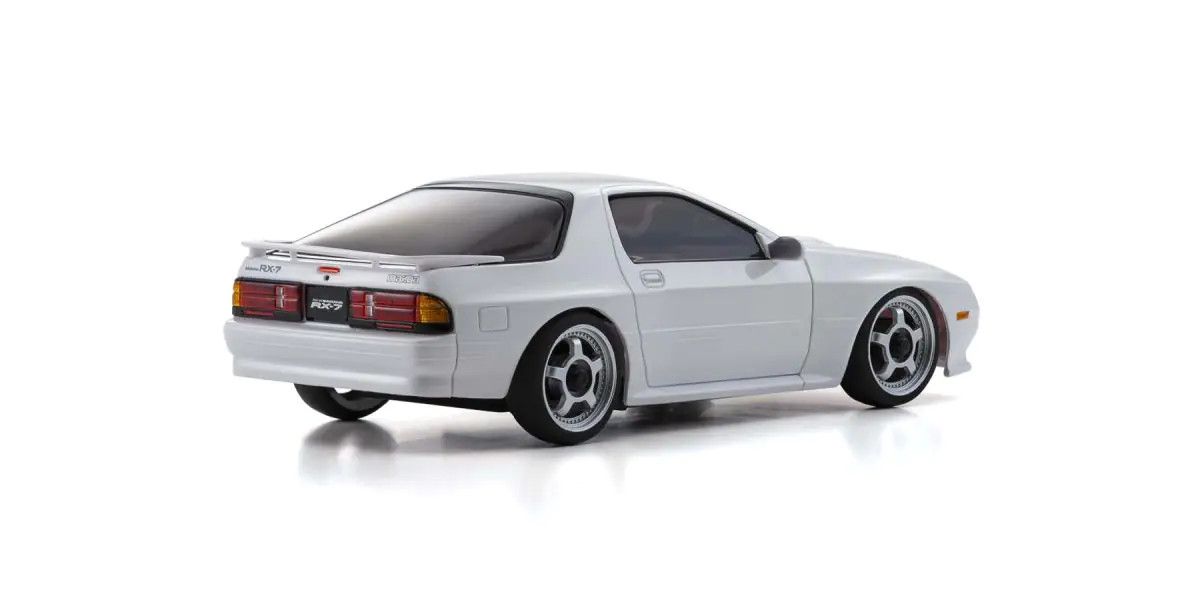Kyosho Mini-Z ASC Mazda Savanna RX-7 FC3S RC car part in white, detailed close-up of the Kyosho Mini-Z model.