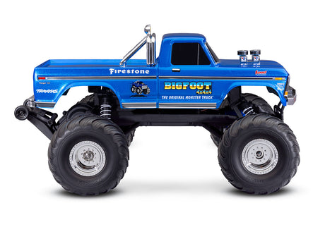 Traxxas Bigfoot No. 1 RC monster truck with XL-5 motor and battery, shown from side view.