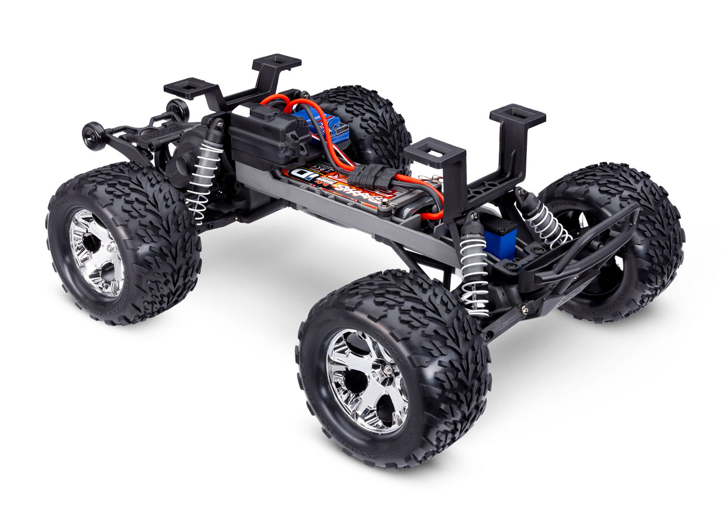 Traxxas Stampede 2WD HD RC truck chassis viewed from front quarter angle showing suspension and detailed components.