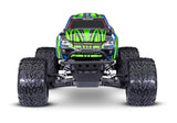 Traxxas Stampede 2WD HD radio-controlled truck with green body, showing front view with detailed off-road tires and sturdy design.