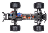 Overhead view of Traxxas Stampede 2WD HD radio-controlled truck chassis showing suspension and drivetrain components.