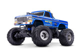 Traxxas Bigfoot BL-2s remote control monster truck in yellow with large tires and detailed body, shown from a three-quarter front view.