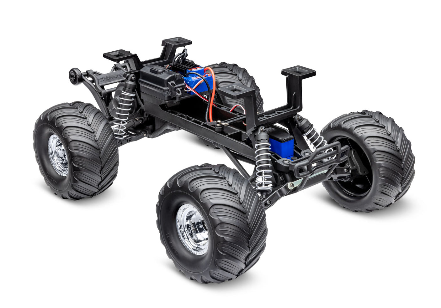 Traxxas Bigfoot BL-2s RC monster truck chassis front quarter view showing detailed black and silver components.