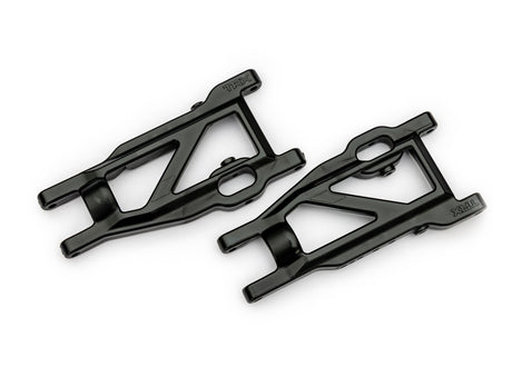 Traxxas black heavy-duty suspension arms for RC vehicles, showing durable metal construction and mounting points for upgrade.