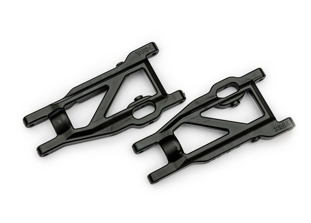 Traxxas black heavy-duty suspension arms for RC vehicles, showing durable metal construction and mounting points for upgrade.