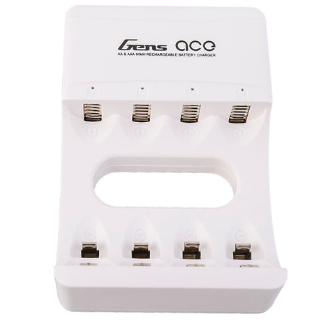 Gens Ace AA and AAA NIMH rechargeable battery charger with multiple charging slots and digital display.